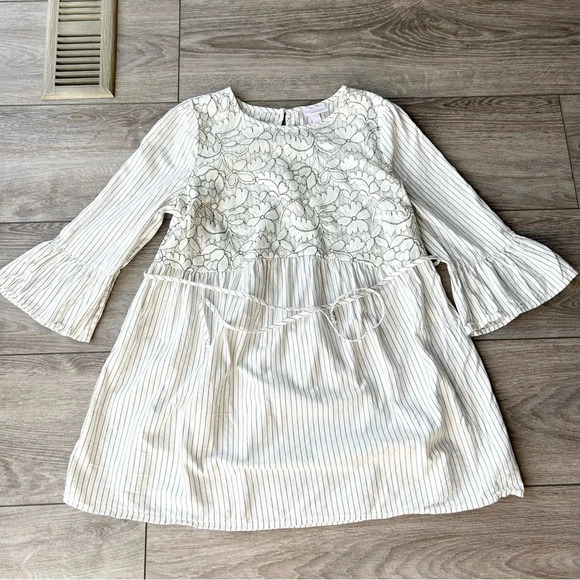 Isabel Maternity Floral Embroidery Pinstripes Bell  Sleeves Top - Picture 4 of 15